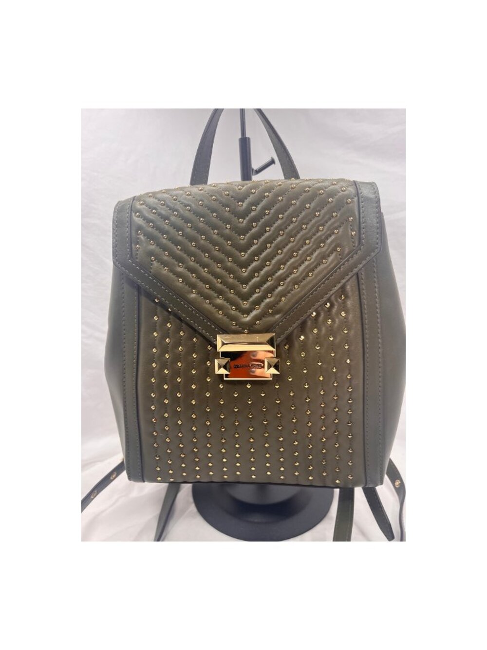 Michael Kors Whitney Studded Lamb Leather Backpack Olive Gold